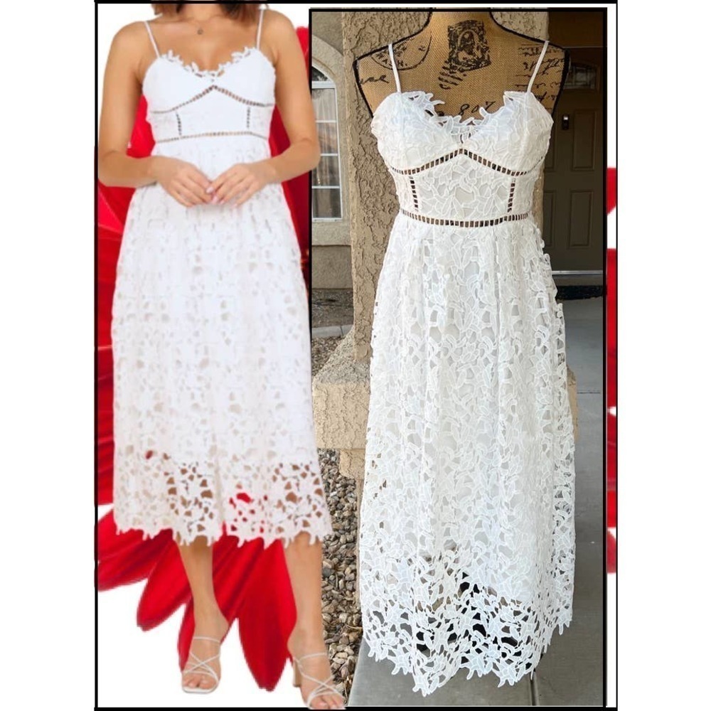 Petal & Pup Francheshca Midi Lace Dress White Size M